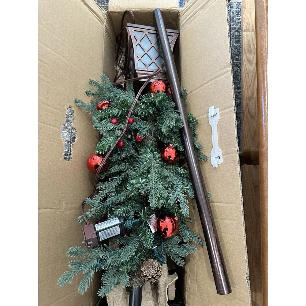 NEW Holiday Living 6ft LED Pre-Lit Lamp Post Decorative Swag Lowe’s Christmas